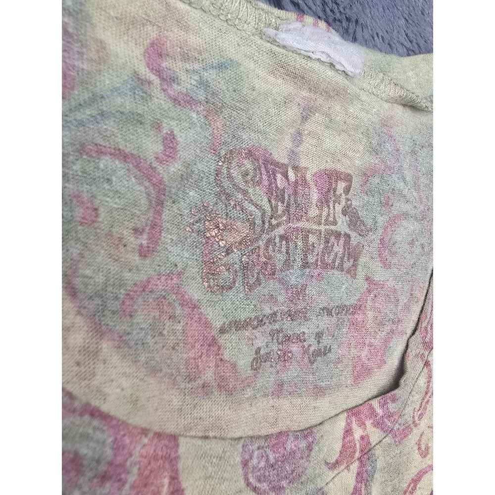 Self Esteem Womens Y2K Damask Medallion Graphic Tee Olive Pink Size M 0273